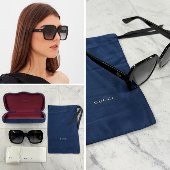 NEW Gucci Black Oversized Square Sunglasses GG0096S Black Square Sunglasses - Picture 1 of 6